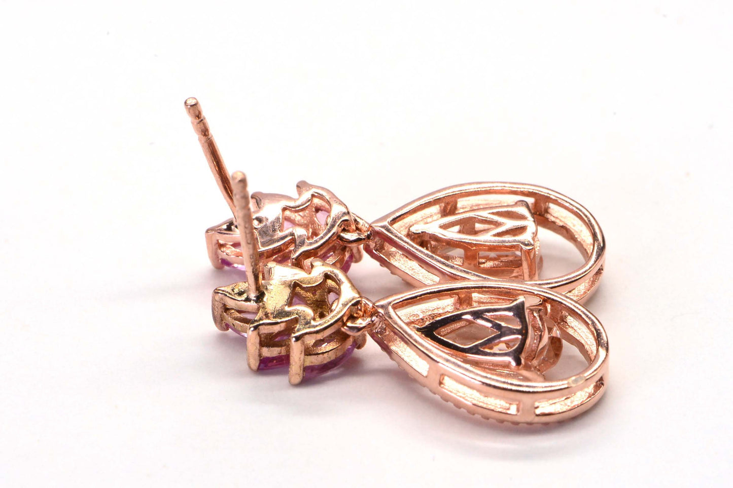 Morganite & Sapphire Earrings, 14K Rose Gold Vermeil Over Sterling Silver