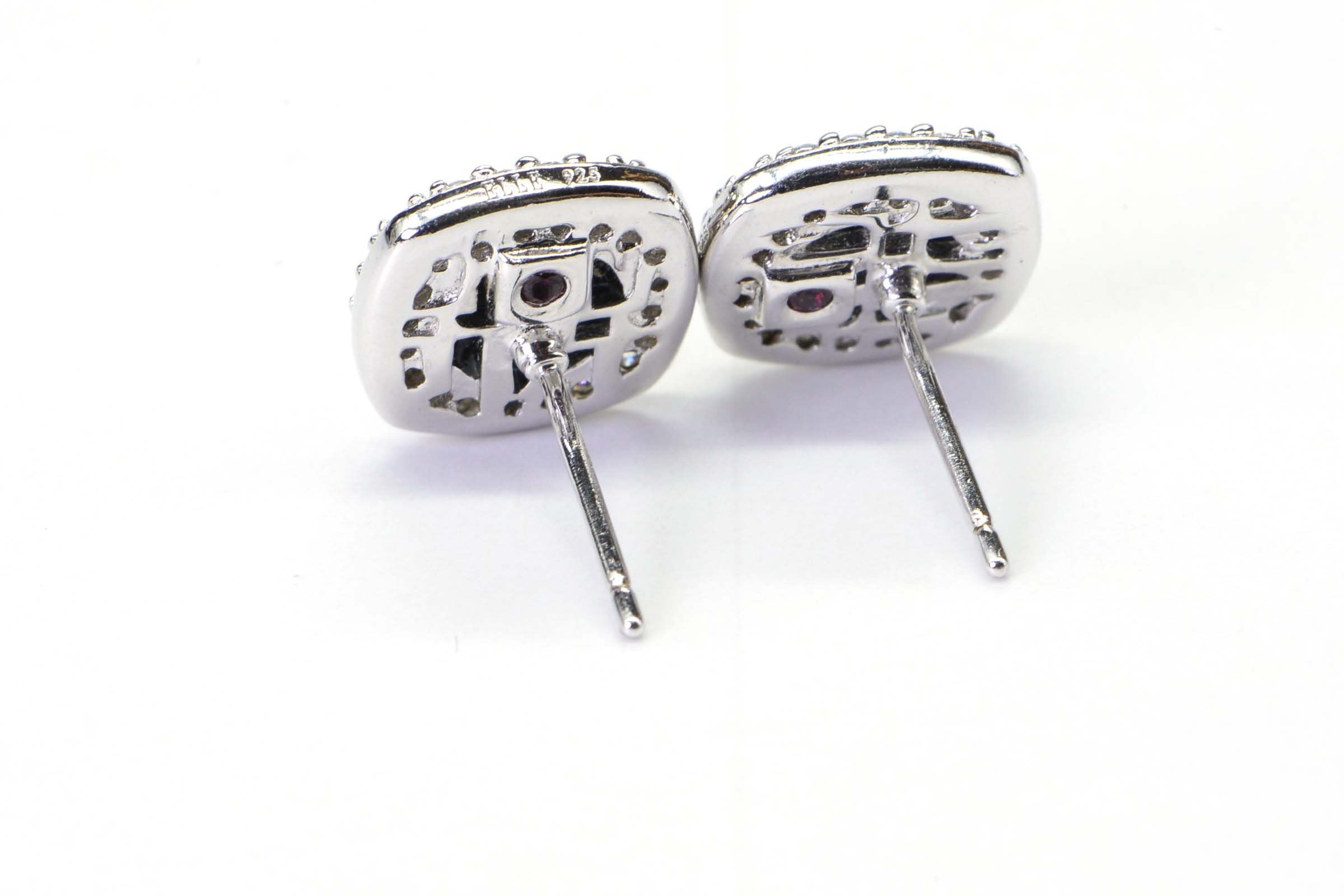 Black Spinel Halo Earrings: Rhodium Sterling Silver Studs