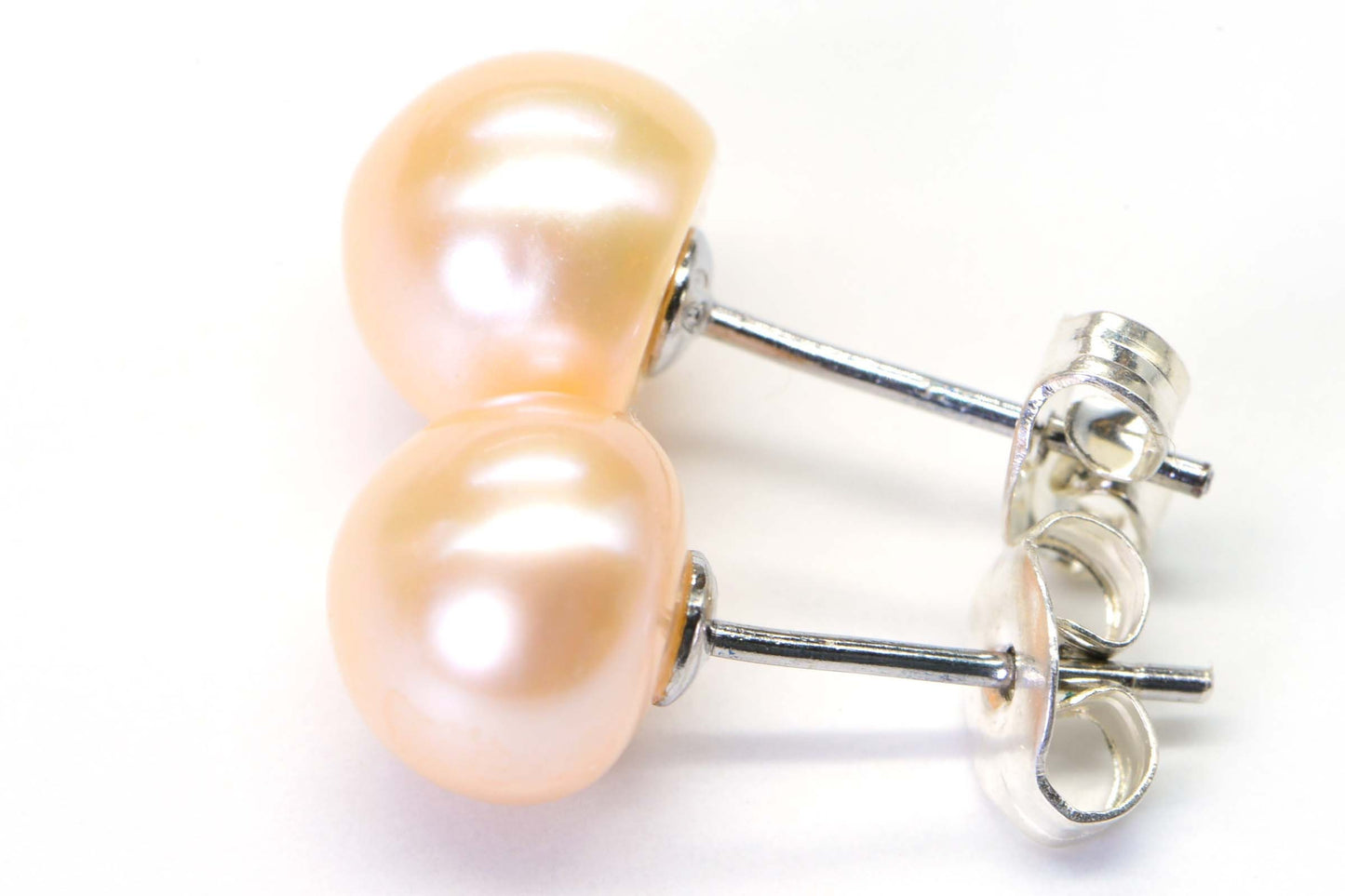 Bridesmaid Pearl Stud Earrings Genuine Freshwater Peach Pearl 8mm Sterling Silver Post