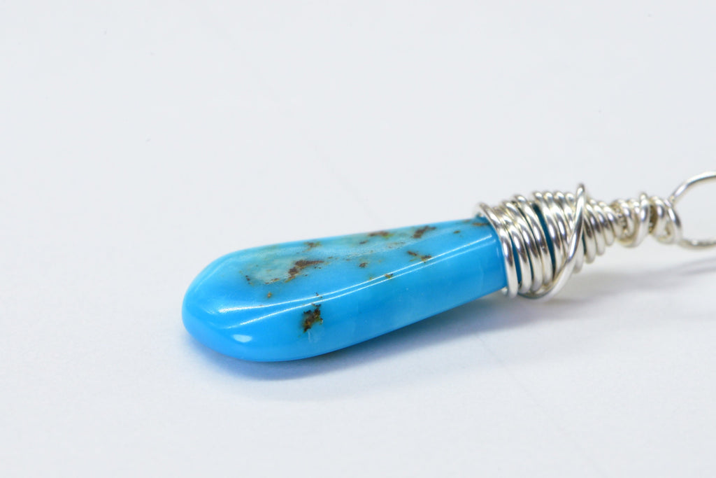 Sleeping Beauty Turquoise Pendant: Sterling Silver Wire Wrapped Briolette