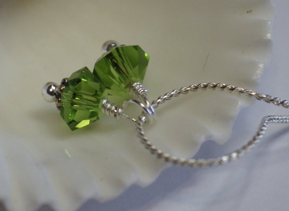 Peridot Swarovski Crystal Bicone   Wire wrapped - add Dangle