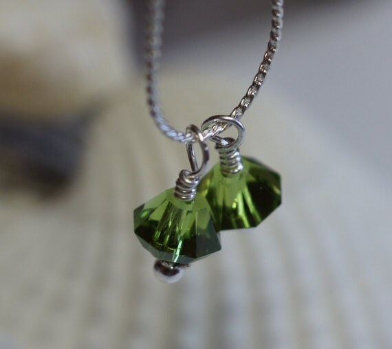 Peridot Swarovski Crystal Bicone   Wire wrapped - add Dangle