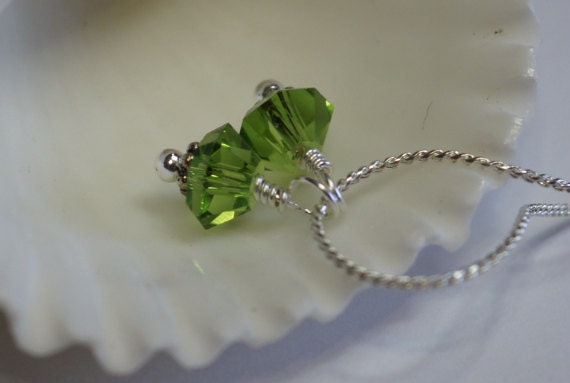 Peridot Swarovski Crystal Bicone   Wire wrapped - add Dangle