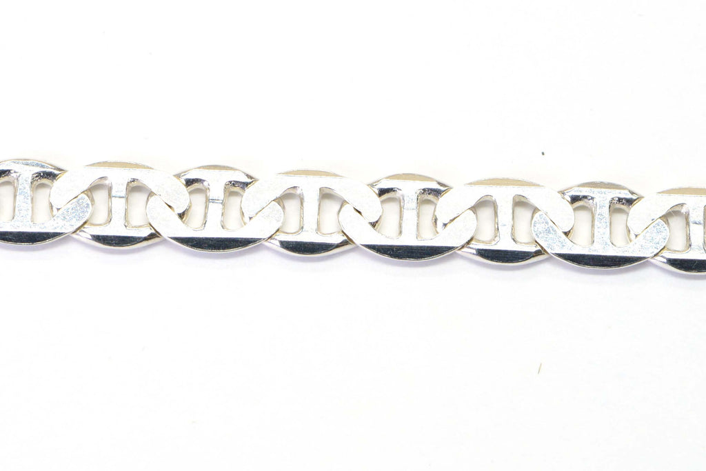 Sterling Silver Flat Mariner Chain Bracelet: Italian Rhodium Finish