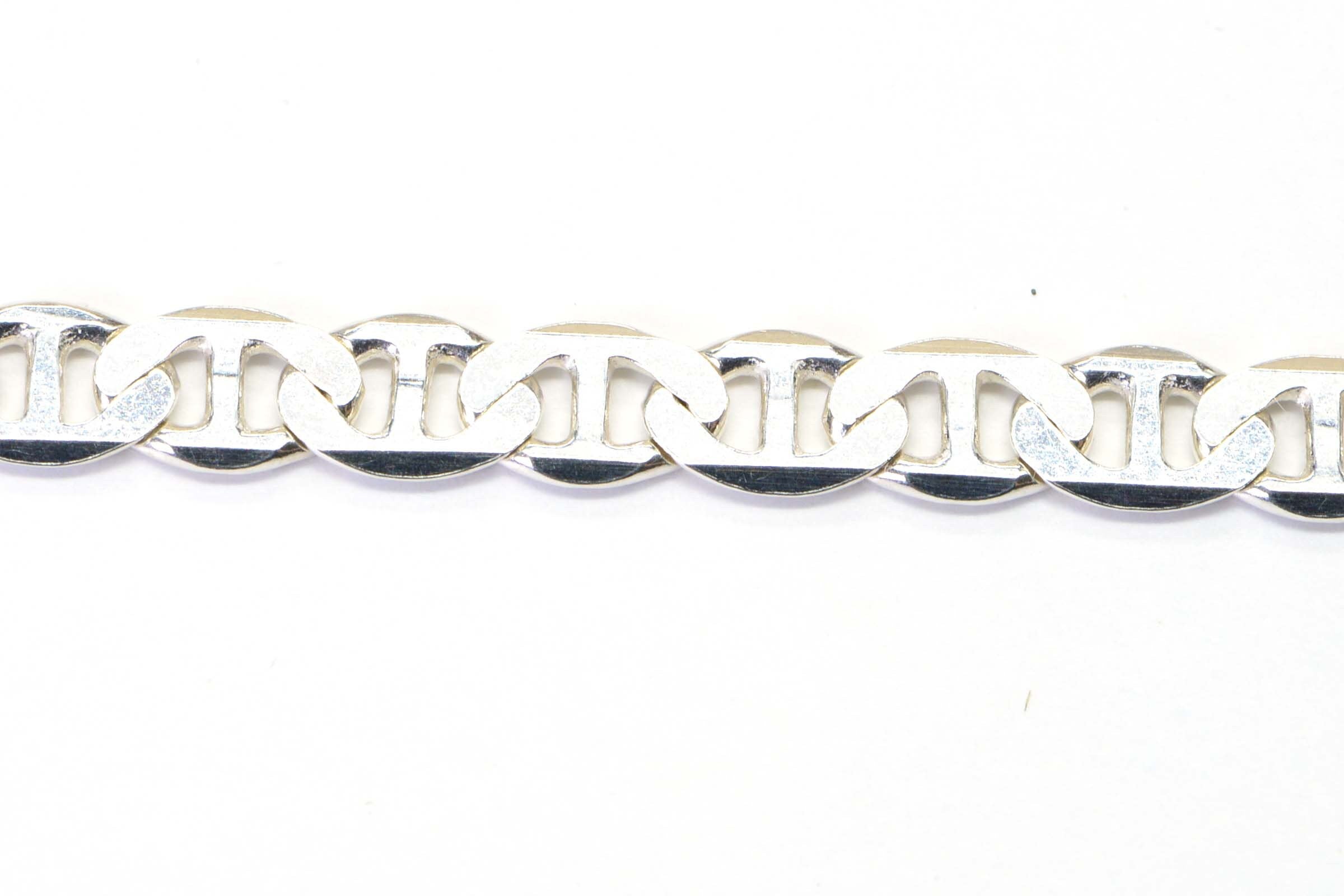 Sterling Silver Flat Mariner Chain Bracelet: Italian Rhodium Finish