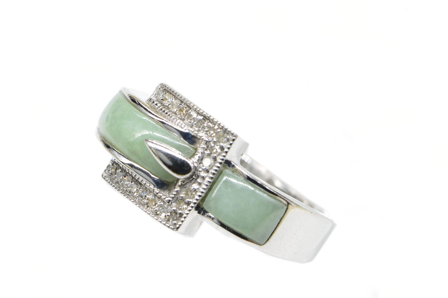 Chinese Real Jade Diamond Bend Ring Sterling Silver  Vintage Ring