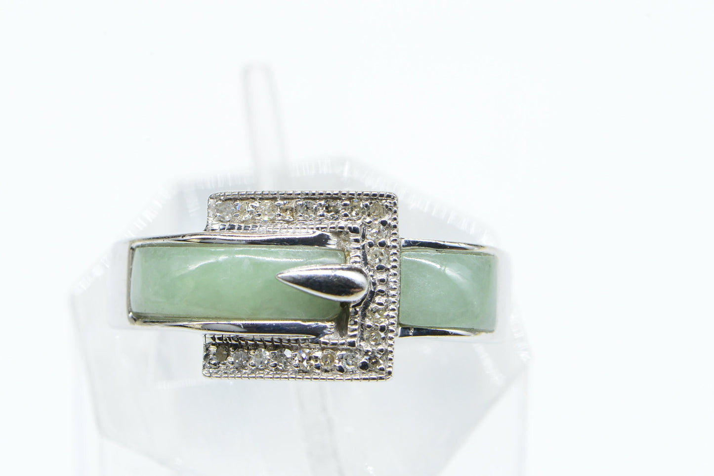 Chinese Real Jade Diamond Bend Ring Sterling Silver  Vintage Ring
