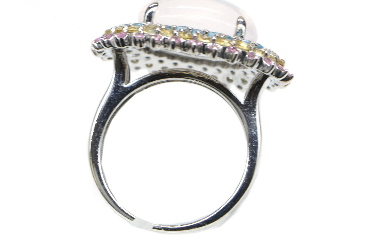 Oval Moonstone Sterling Silver Multi-Stone Halo Ring