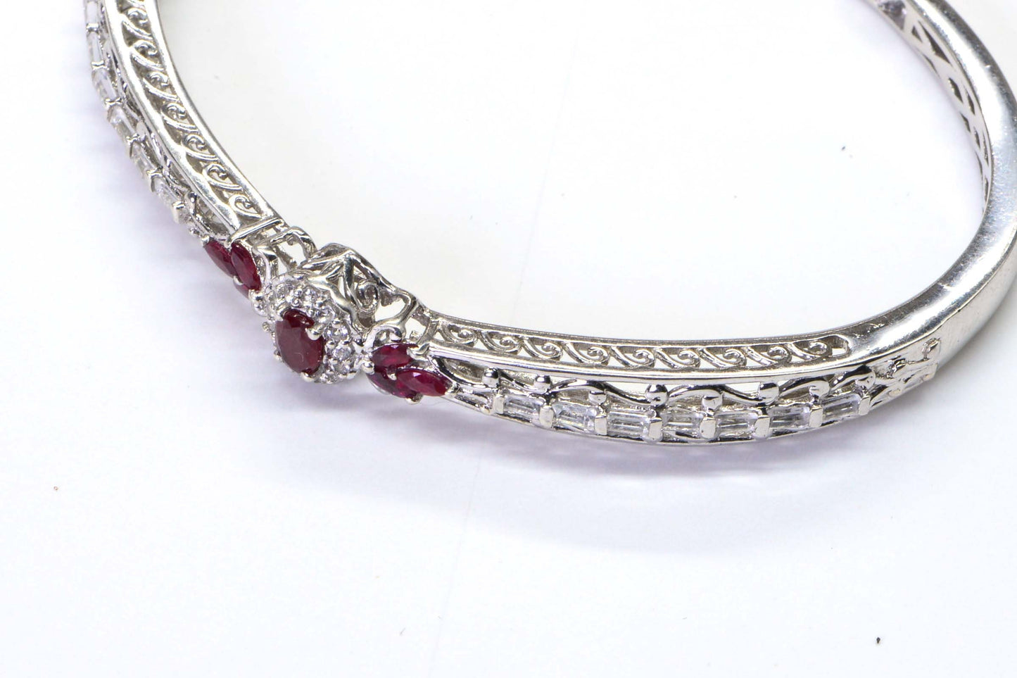 Natural Ruby Bolo Bracelet, White Topaz, Sterling Silver Cuff, July Birthstone