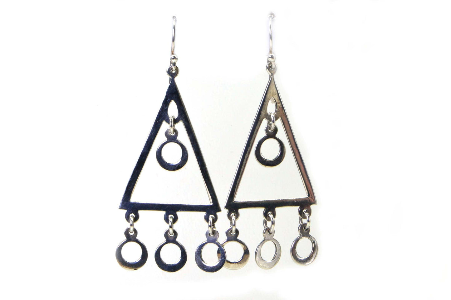 Triangle Drop Long Earrings Sterling Silver Geometric Style Art Deco Solitaire Earrings