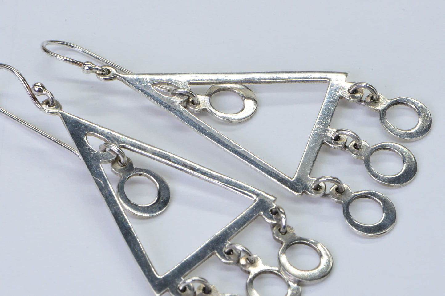 Triangle Drop Long Earrings Sterling Silver Geometric Style Art Deco Solitaire Earrings