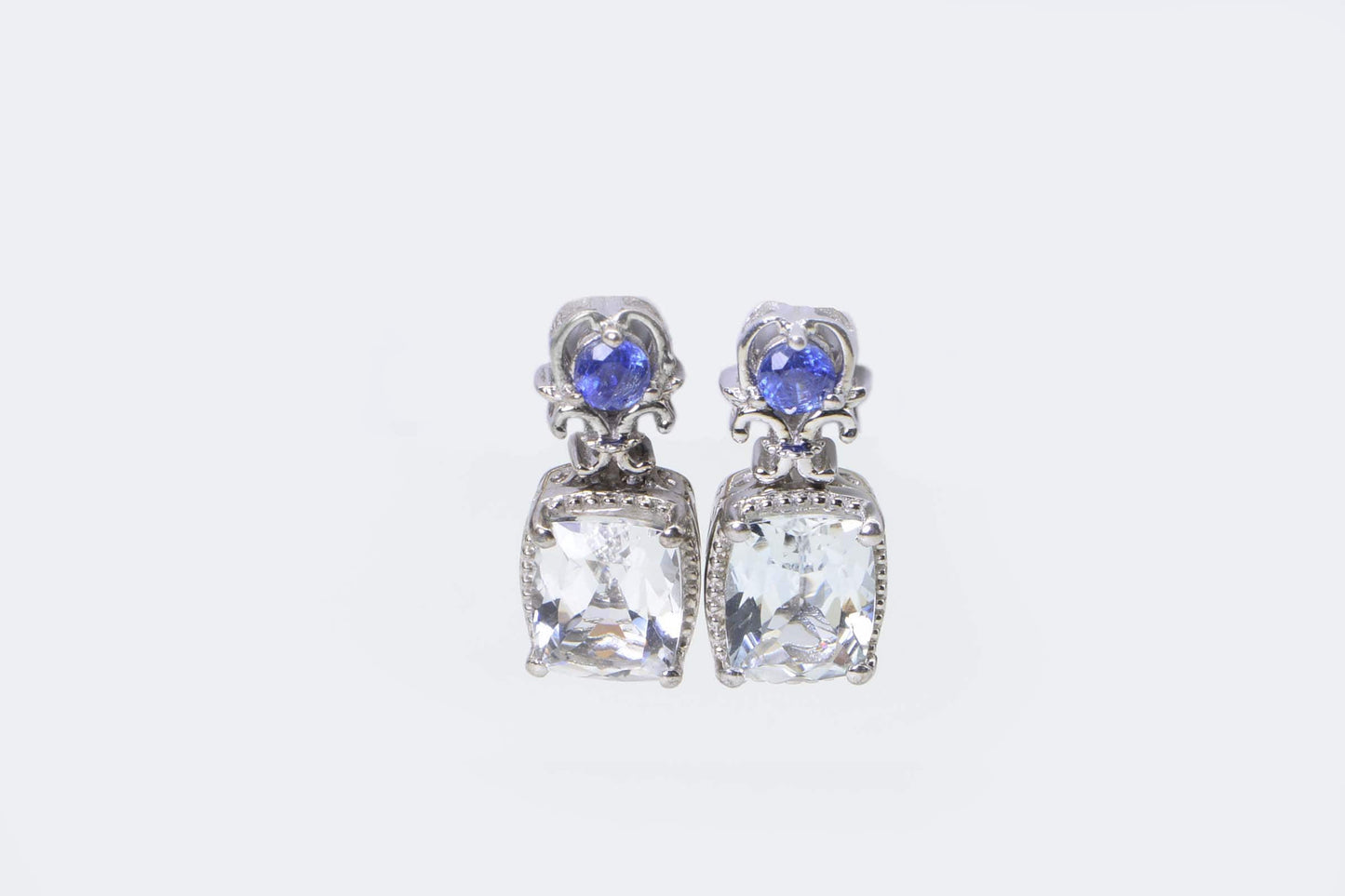 Emerald Cut White & Blue Topaz Sterling Silver Stud Earrings