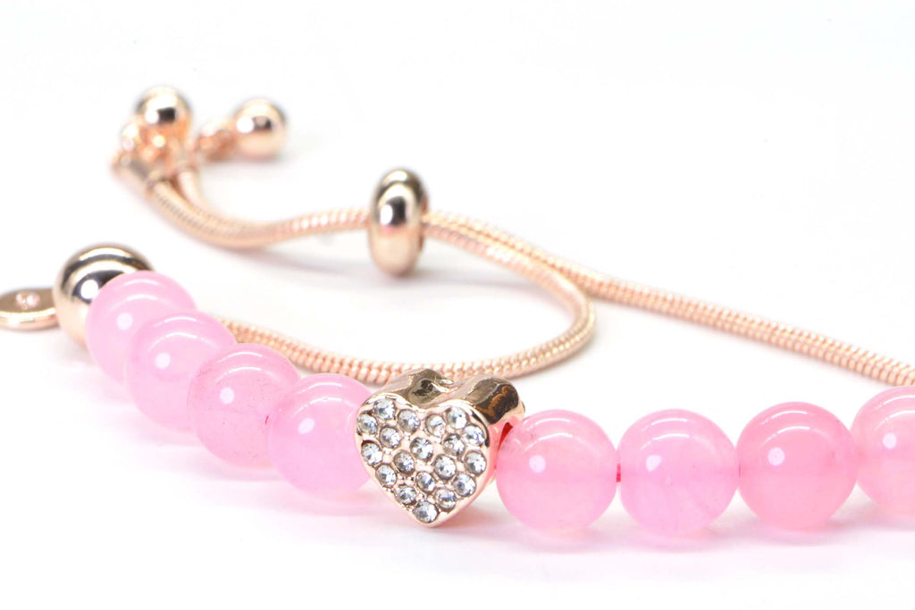 Pink Jade Rose Gold Bolo Bracelet Slide Bracelet For Women