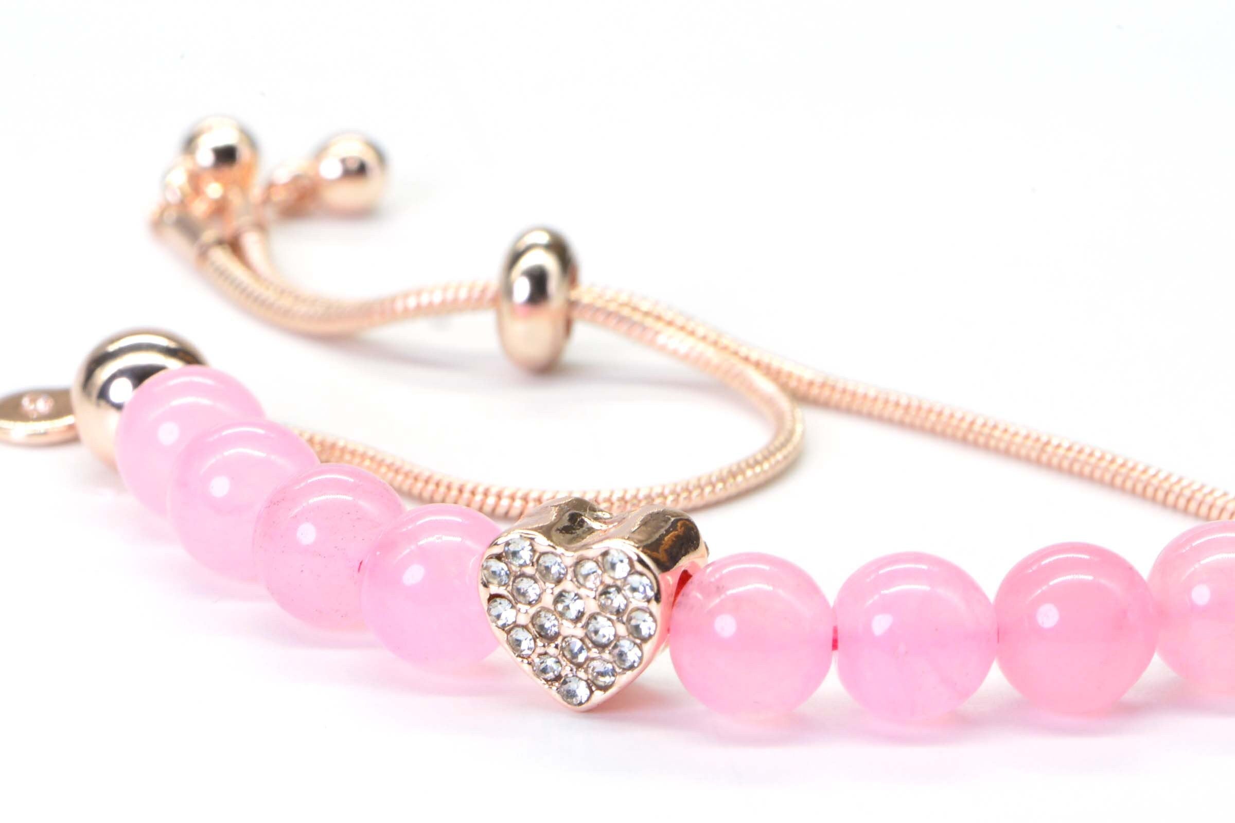 Pink Jade Rose Gold Bolo Bracelet Slide Bracelet For Women