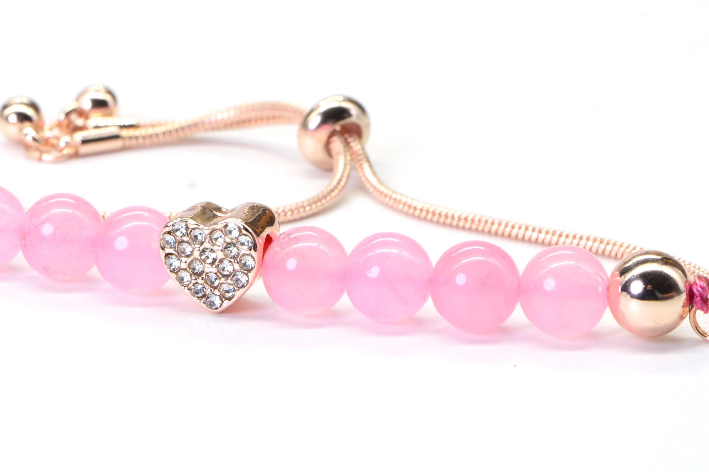 Pink Jade Rose Gold Bolo Bracelet Slide Bracelet For Women