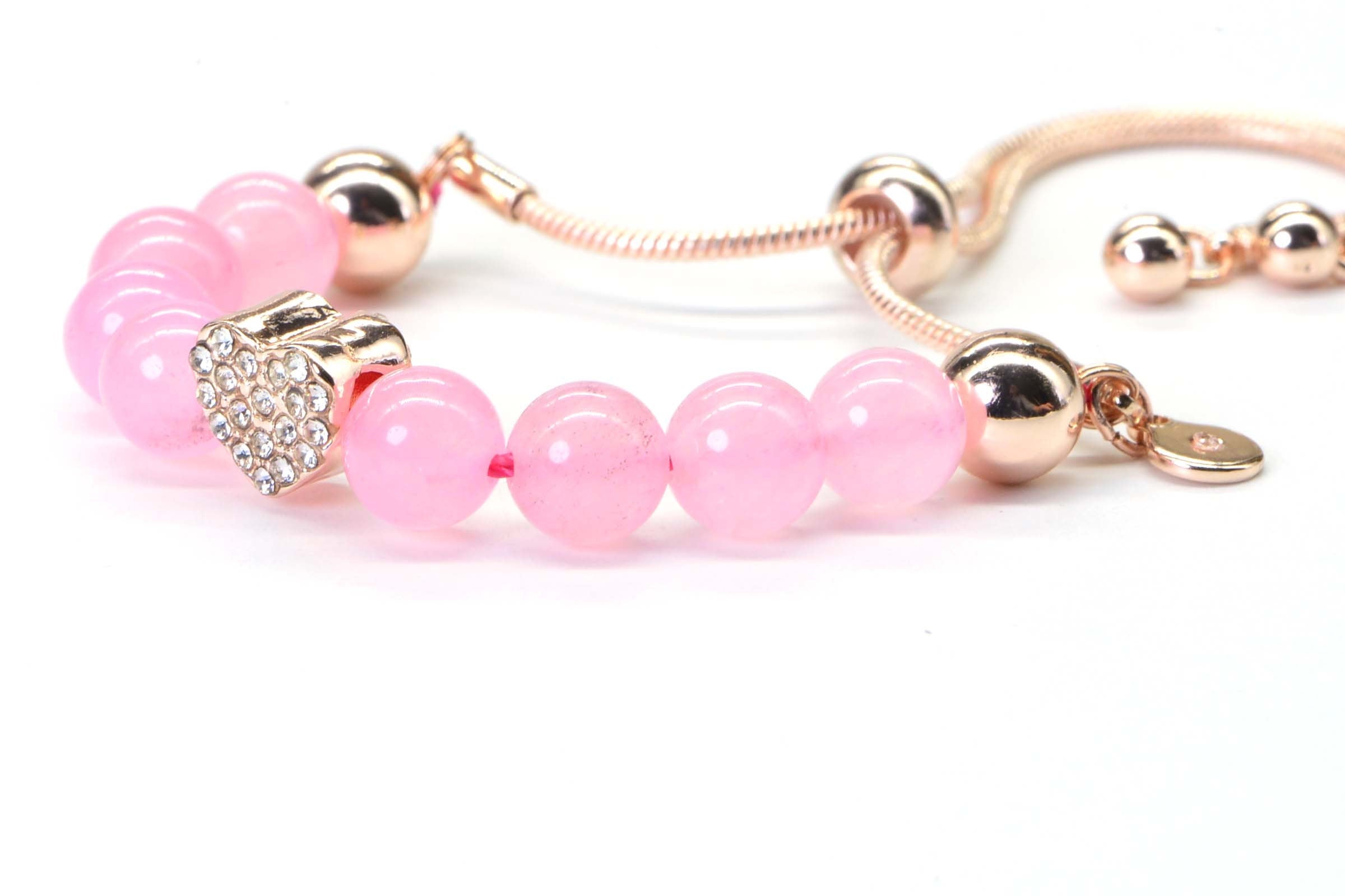 Pink Jade Rose Gold Bolo Bracelet Slide Bracelet For Women