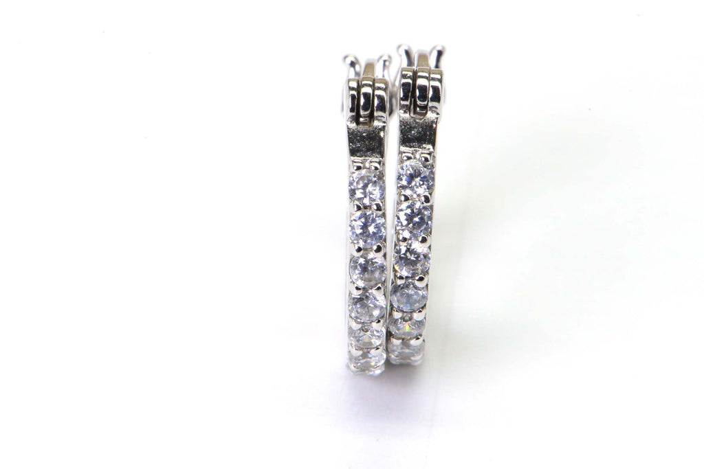 CZ Sterling Silver Hinged Post Back Hoop Earrings