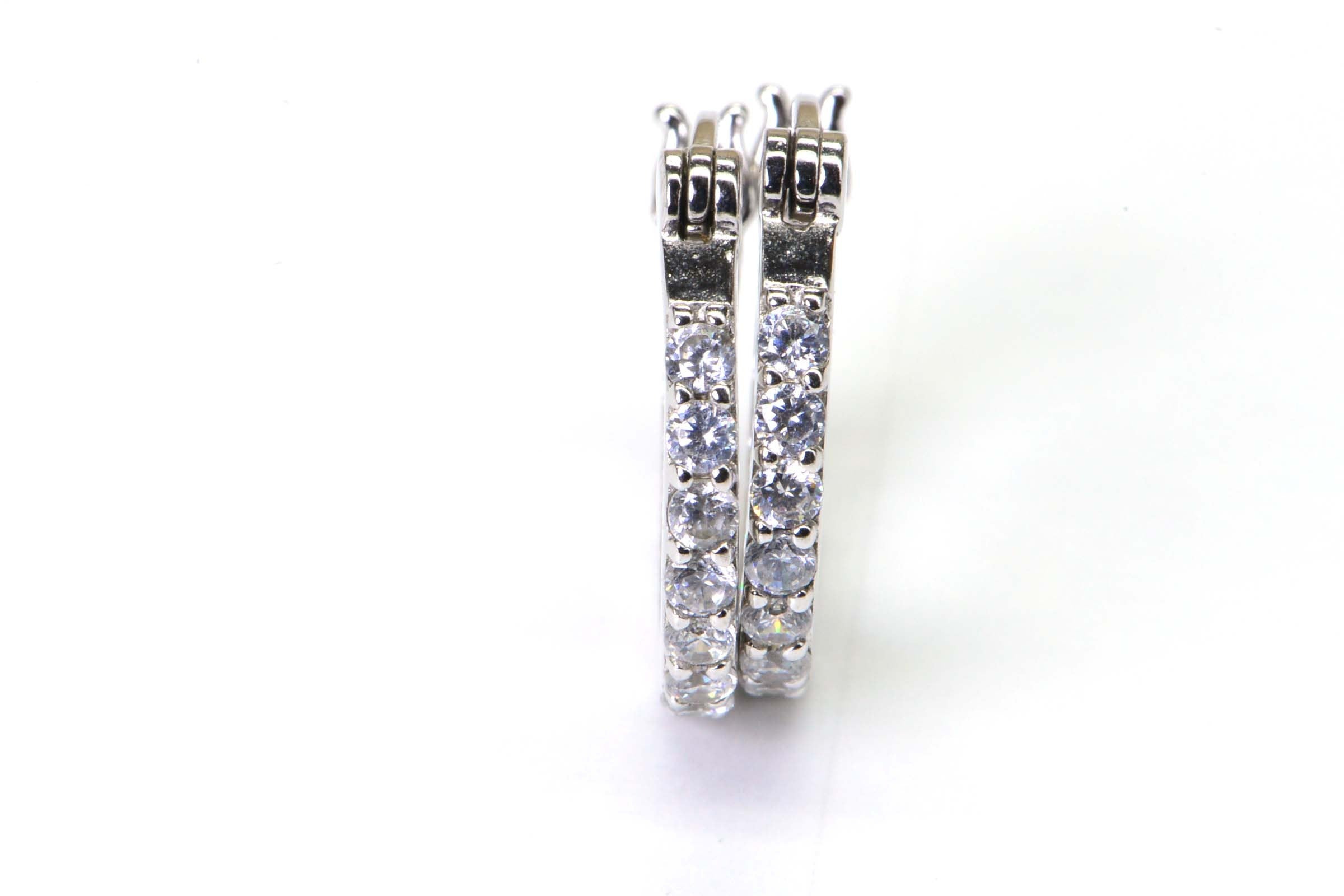 CZ Sterling Silver Hinged Post Back Hoop Earrings