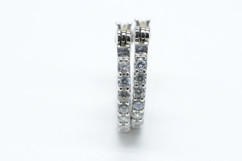 CZ Sterling Silver Hinged Post Back Hoop Earrings
