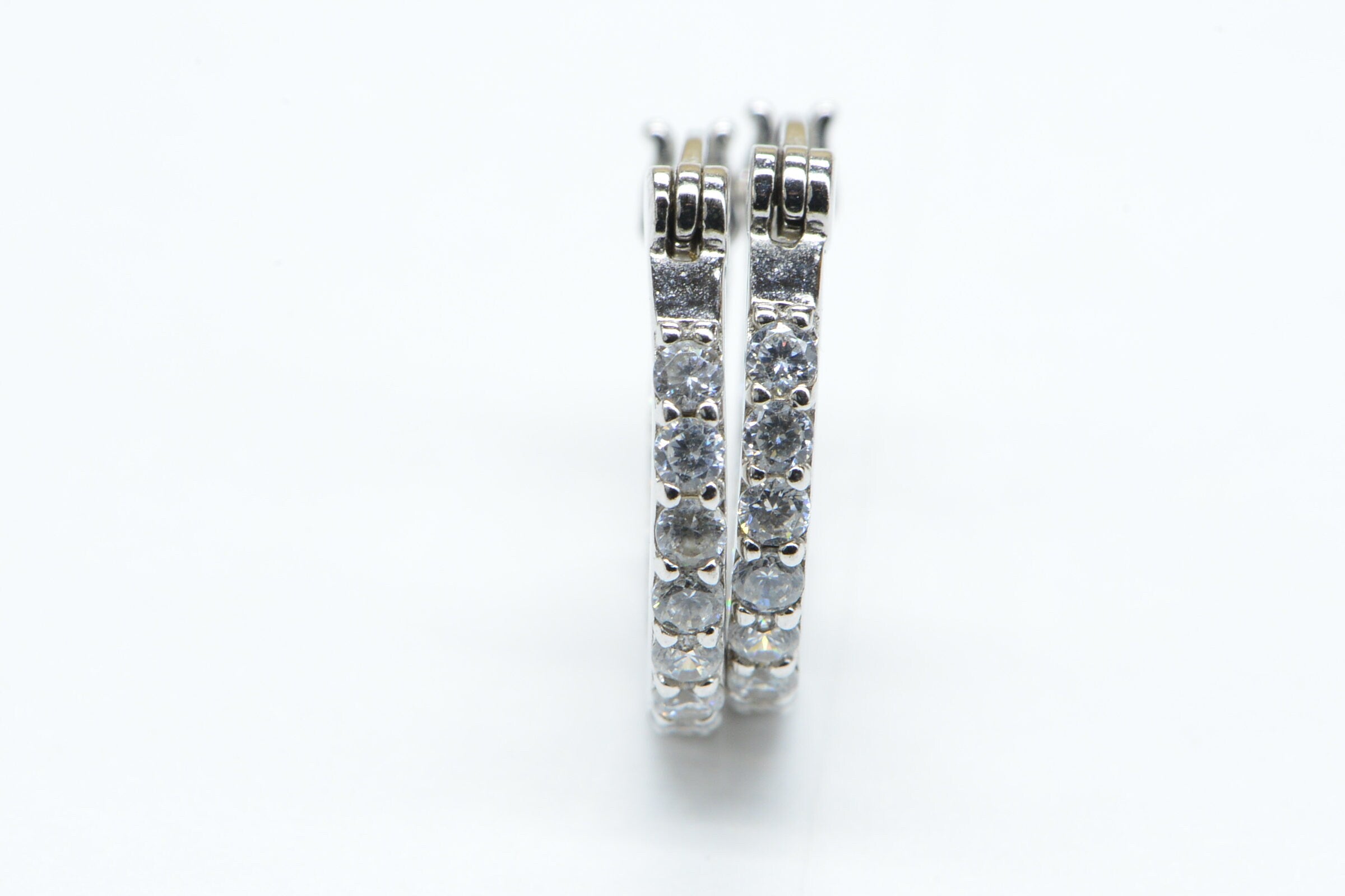CZ Sterling Silver Hinged Post Back Hoop Earrings