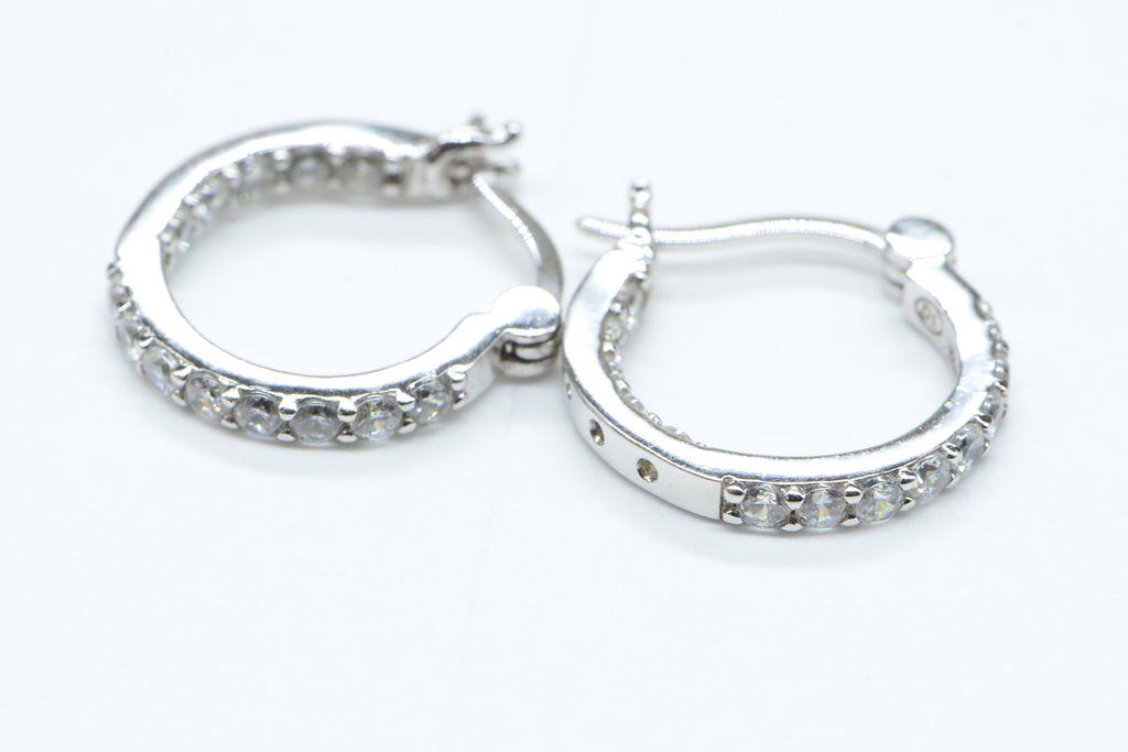CZ Sterling Silver Hinged Post Back Hoop Earrings