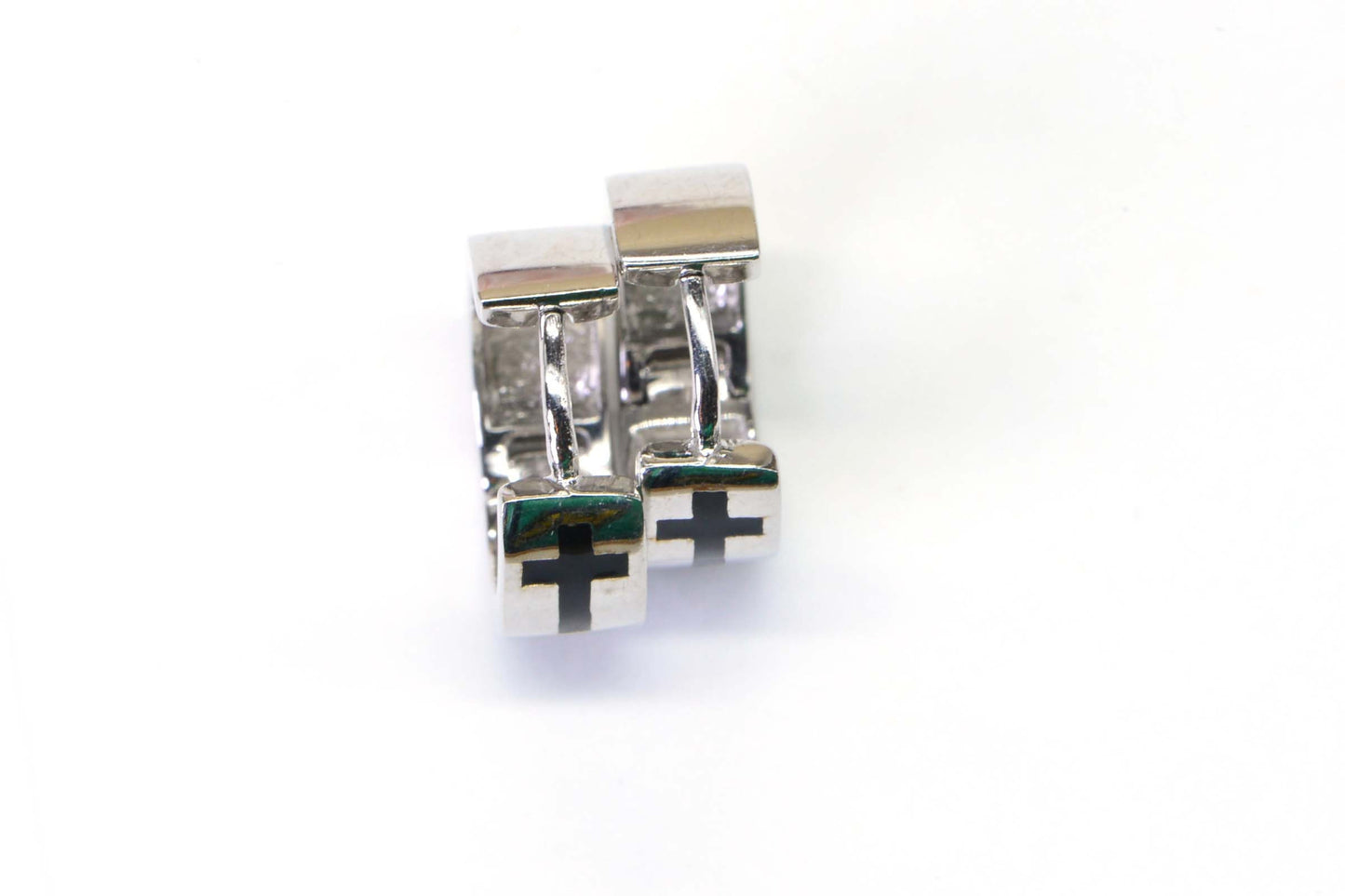 15mm Small Cross Enamel Black Sterling silver  Hinged Wide  Hoop Earrings
