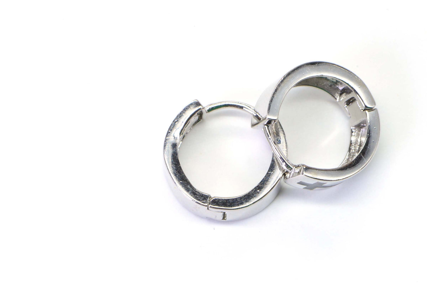 15mm Small Cross Enamel Black Sterling silver  Hinged Wide  Hoop Earrings