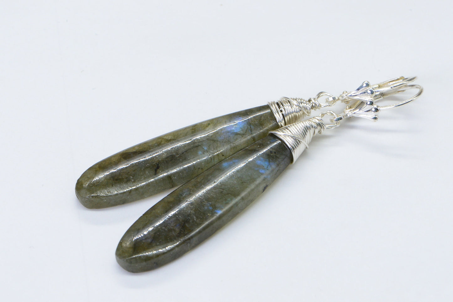 Teardrop Labradorite Earrings, Blue Flash Sterling Silver Drops