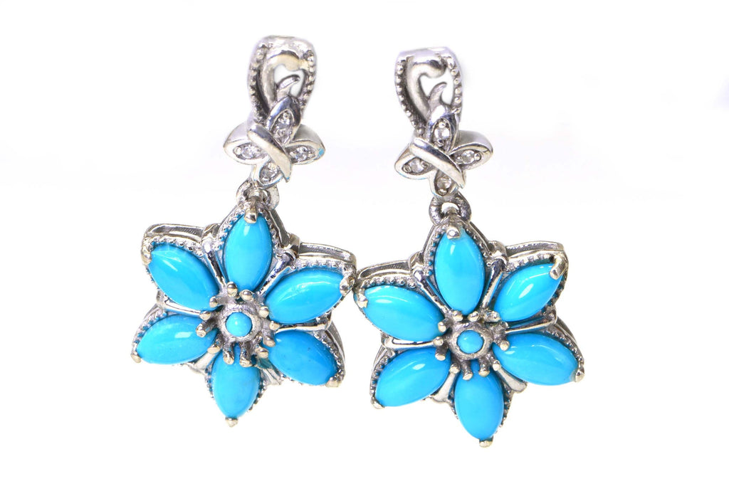 Arizona Sleeping Beauty Turquoise Stud Earrings  Flower Design Sterling Silver Earrings