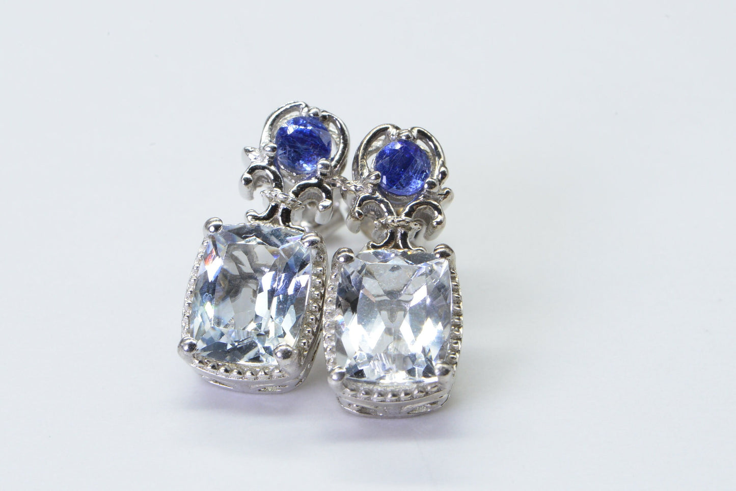 Emerald Cut White & Blue Topaz Sterling Silver Stud Earrings