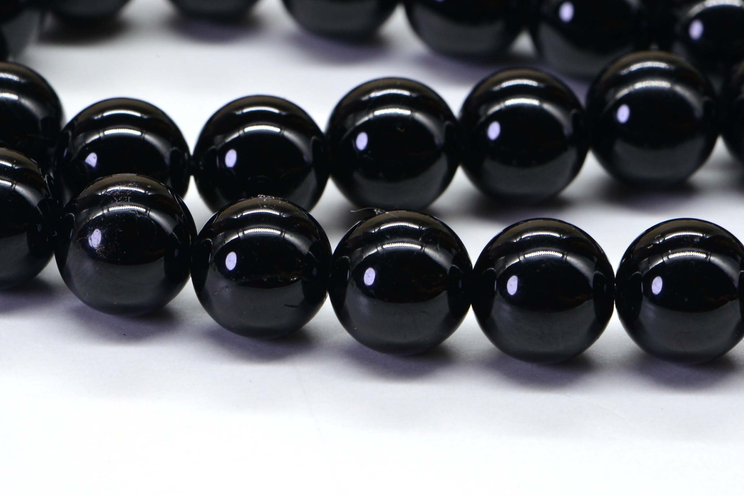 Black Tourmaline  8mm Real Gemstone Black Smooth Round
