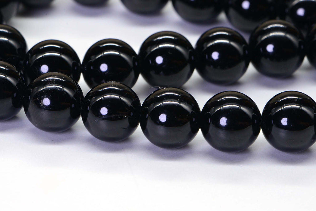 Black Tourmaline  8mm Real Gemstone Black Smooth Round