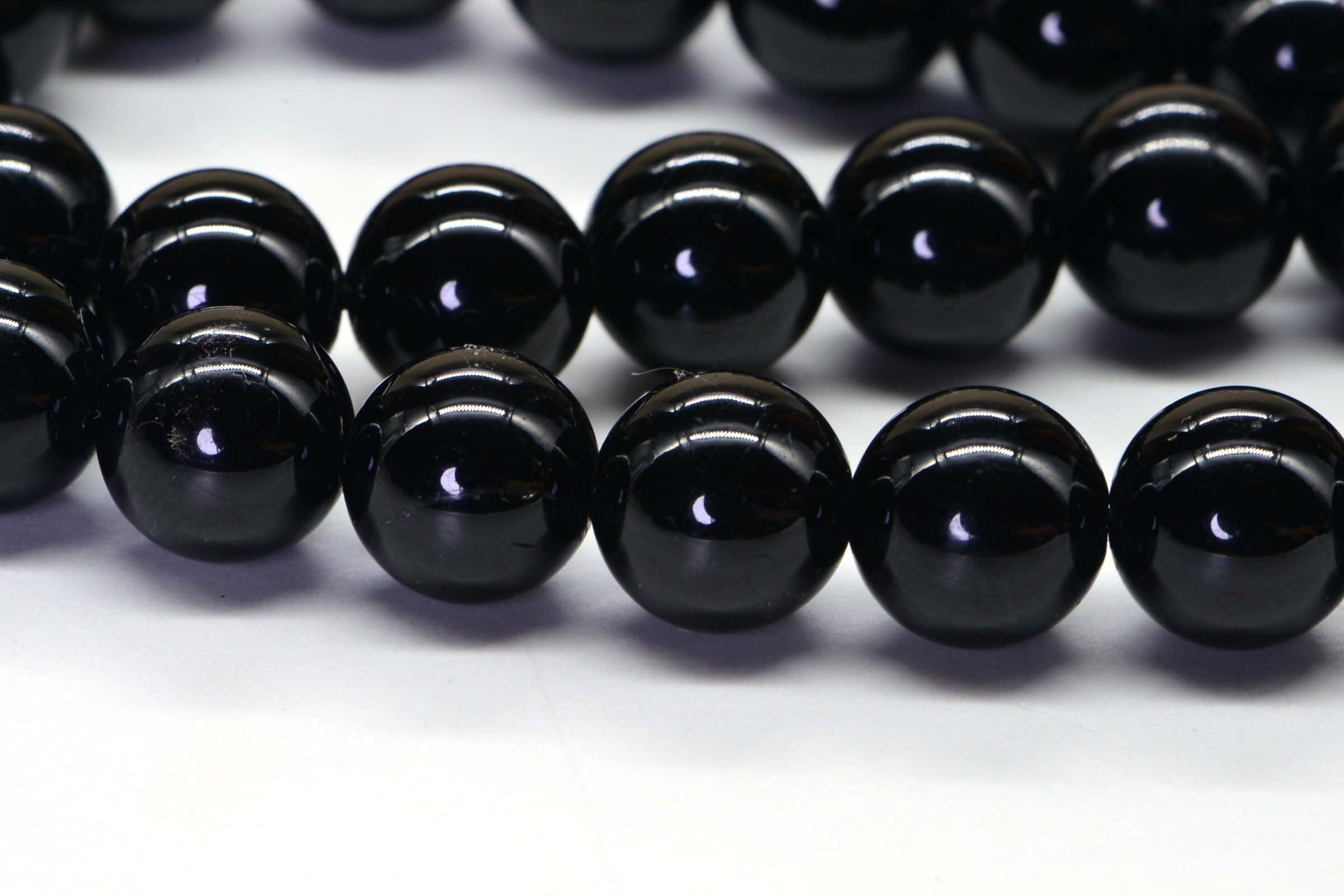 Black Tourmaline  8mm Real Gemstone Black Smooth Round