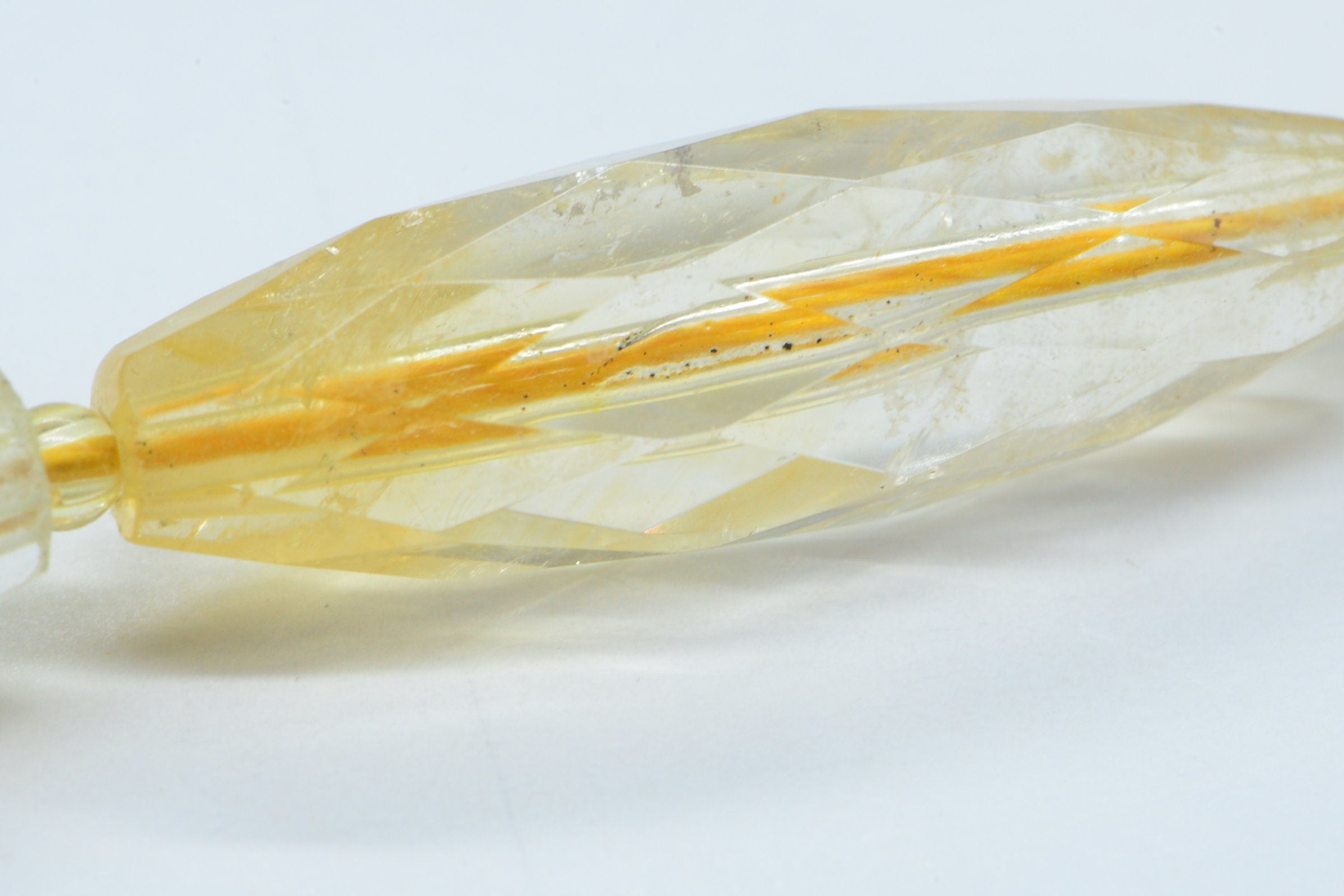 Faceted Citrine Gemstone Beads: Light Canary Yellow, 30x9mm (6 Pcs)