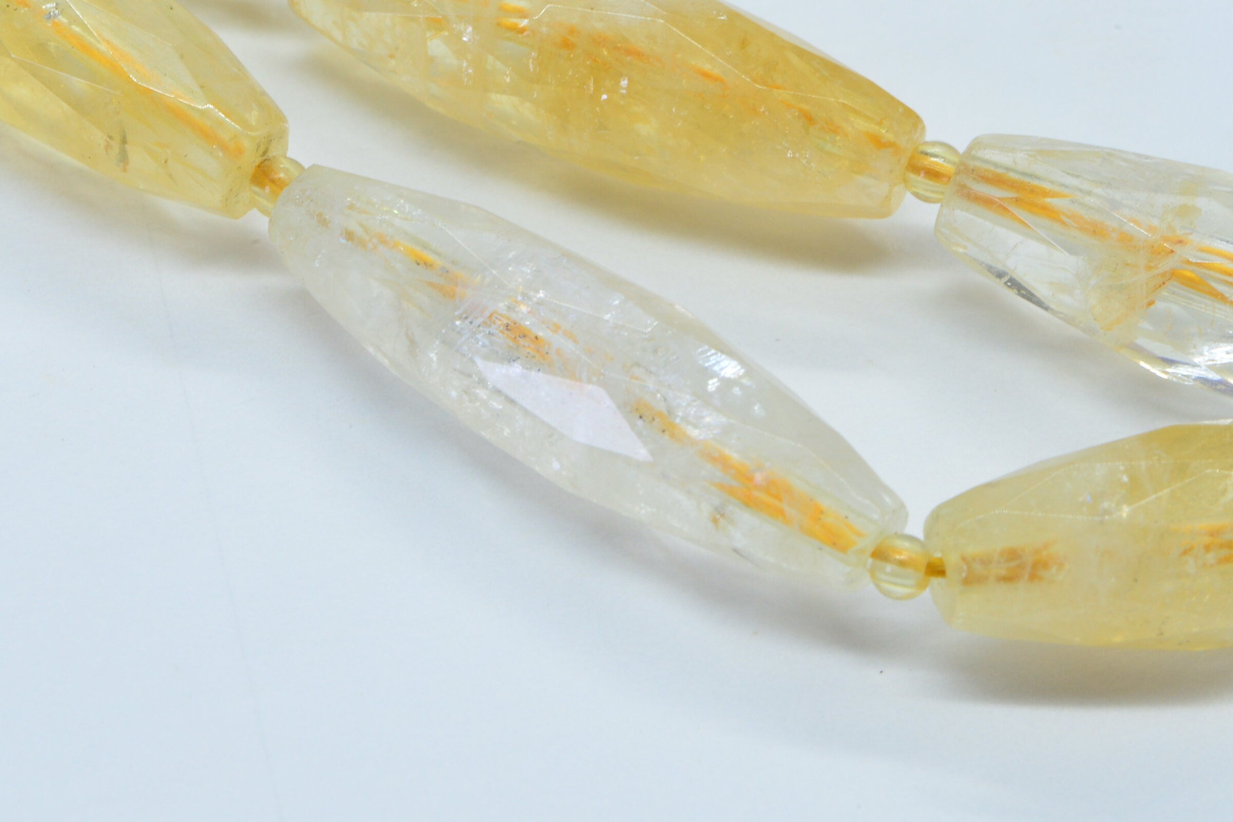 Faceted Citrine Gemstone Beads: Light Canary Yellow, 30x9mm (6 Pcs)