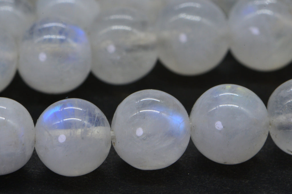 Rainbow Moonstone Blue Flash Round Beads Natural Gemstone