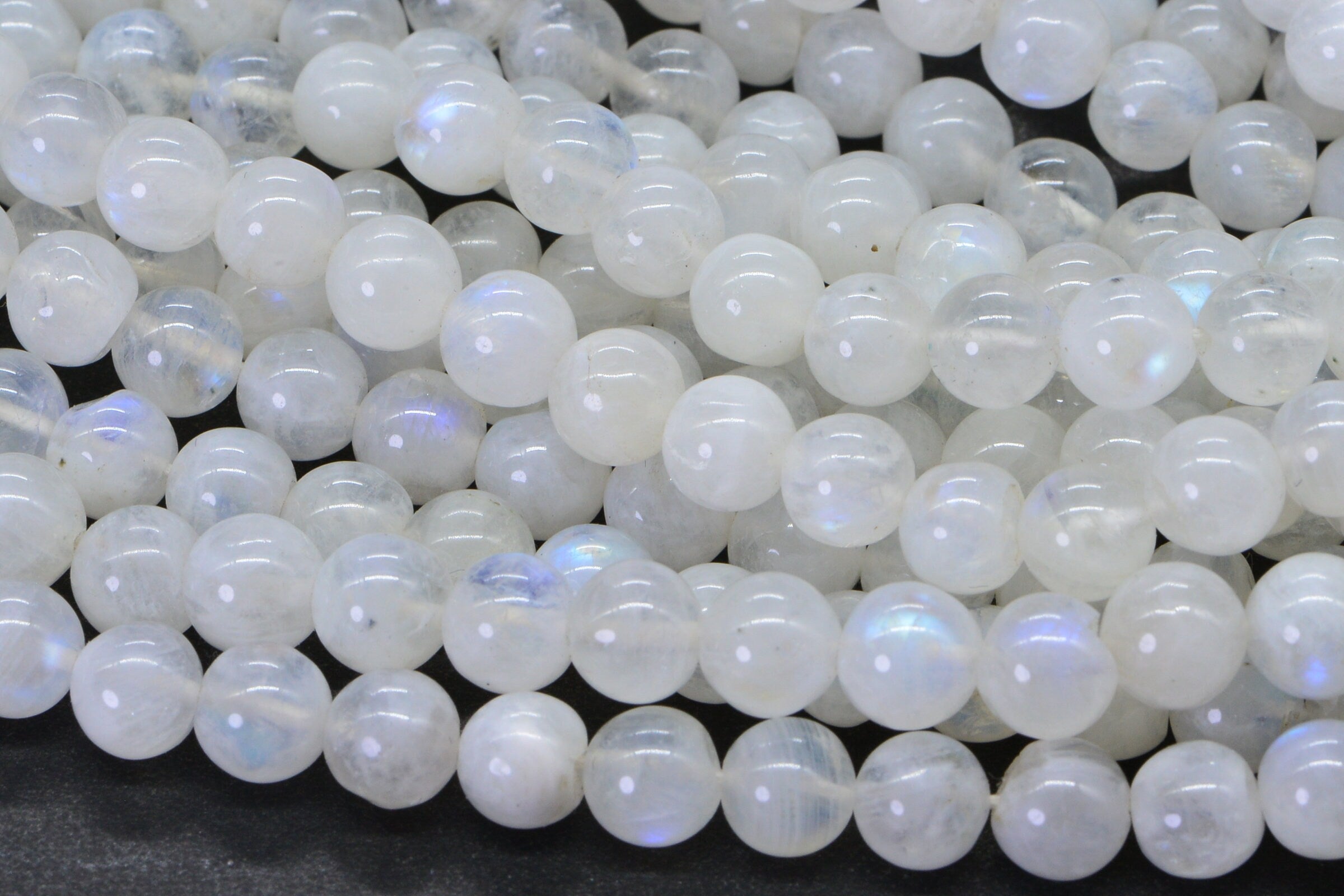Rainbow Moonstone Blue Flash Round Beads Natural Gemstone