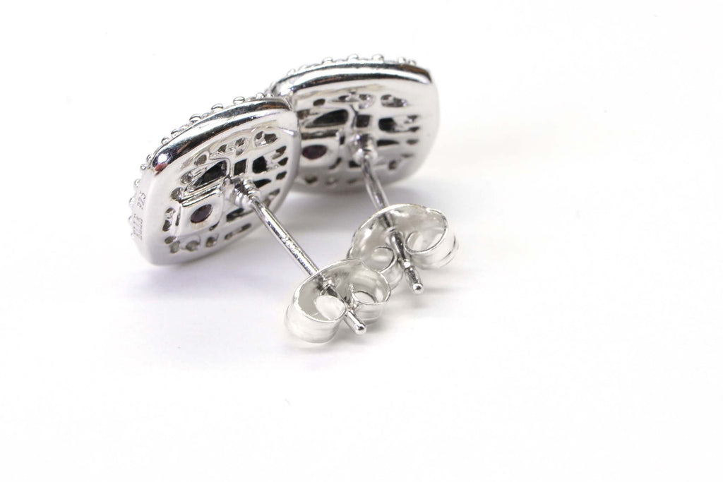 Black Spinel Halo Earrings: Rhodium Sterling Silver Studs