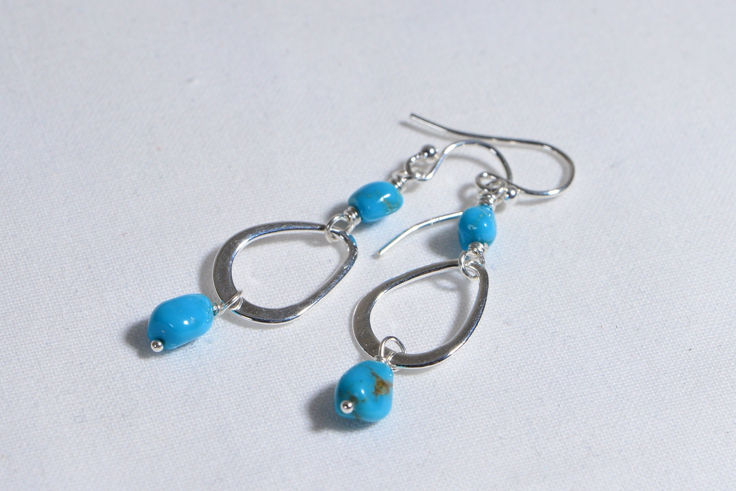 Arizona Turquoise Sleeping Beauty Earrings Wire Wrapped Sterling Silver Earrings Birthstone Jewelry