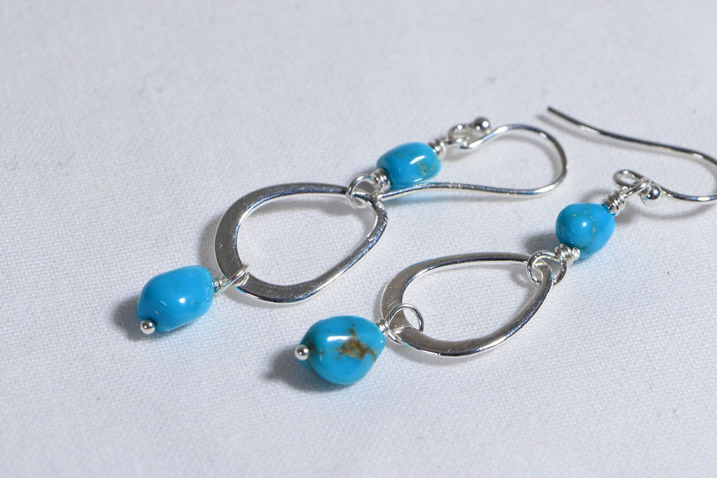 Arizona Turquoise Sleeping Beauty Earrings Wire Wrapped Sterling Silver Earrings Birthstone Jewelry