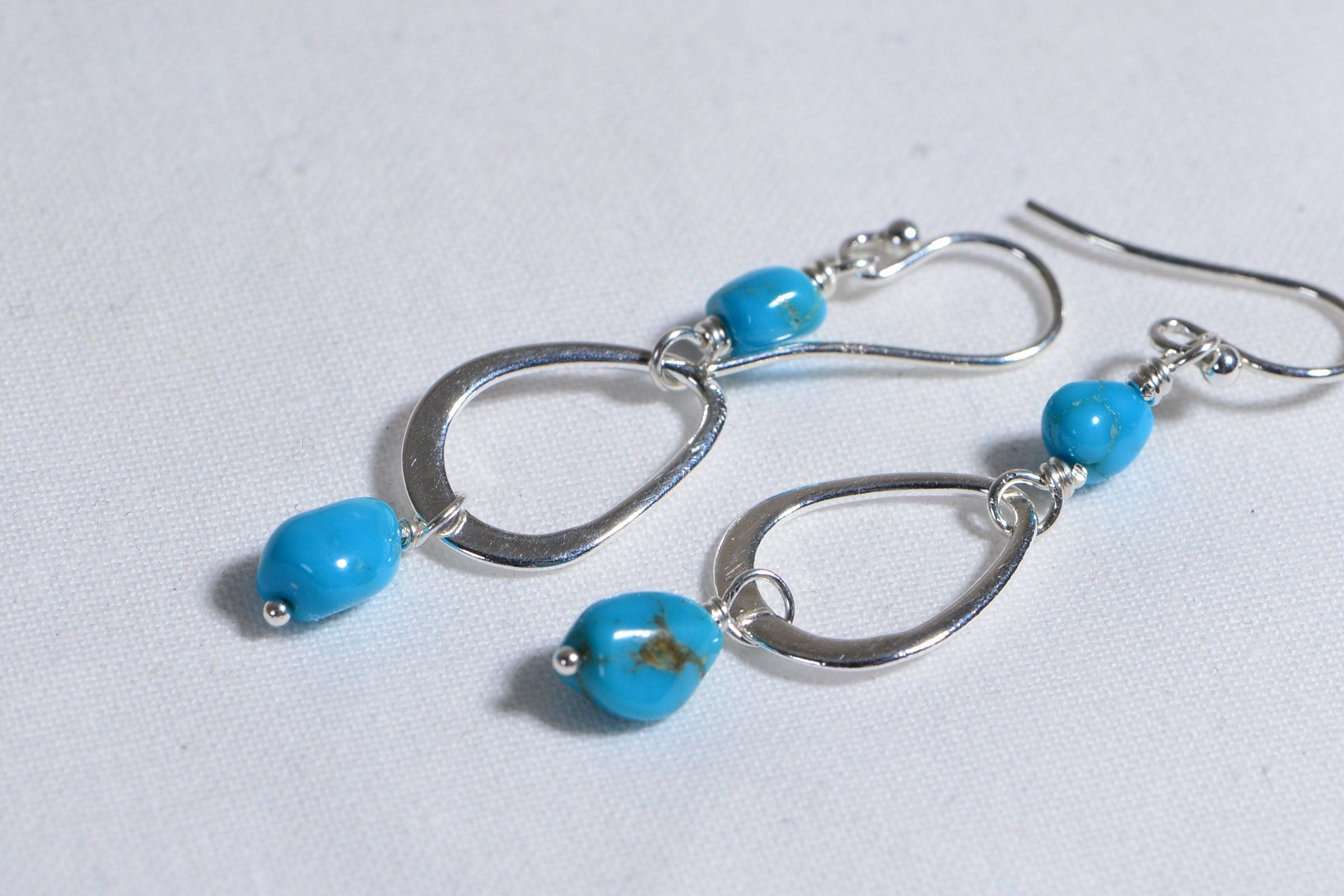 Arizona Turquoise Sleeping Beauty Earrings Wire Wrapped Sterling Silver Earrings Birthstone Jewelry