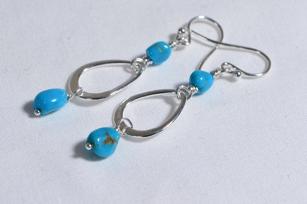 Arizona Turquoise Sleeping Beauty Earrings Wire Wrapped Sterling Silver Earrings Birthstone Jewelry
