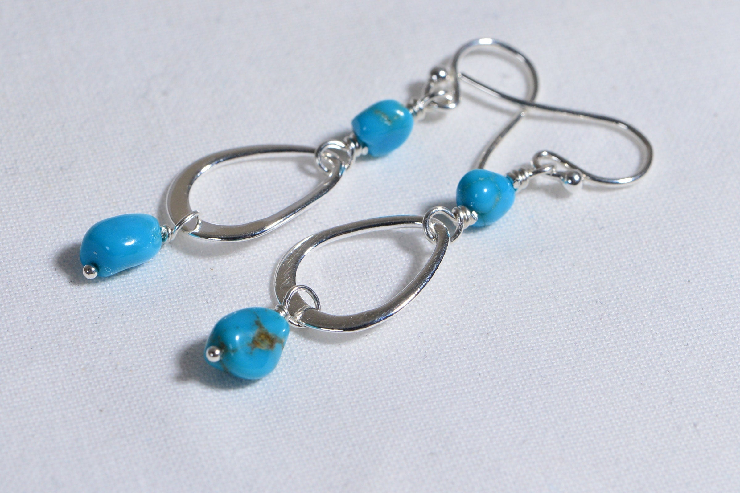 Arizona Turquoise Sleeping Beauty Earrings Wire Wrapped Sterling Silver Earrings Birthstone Jewelry