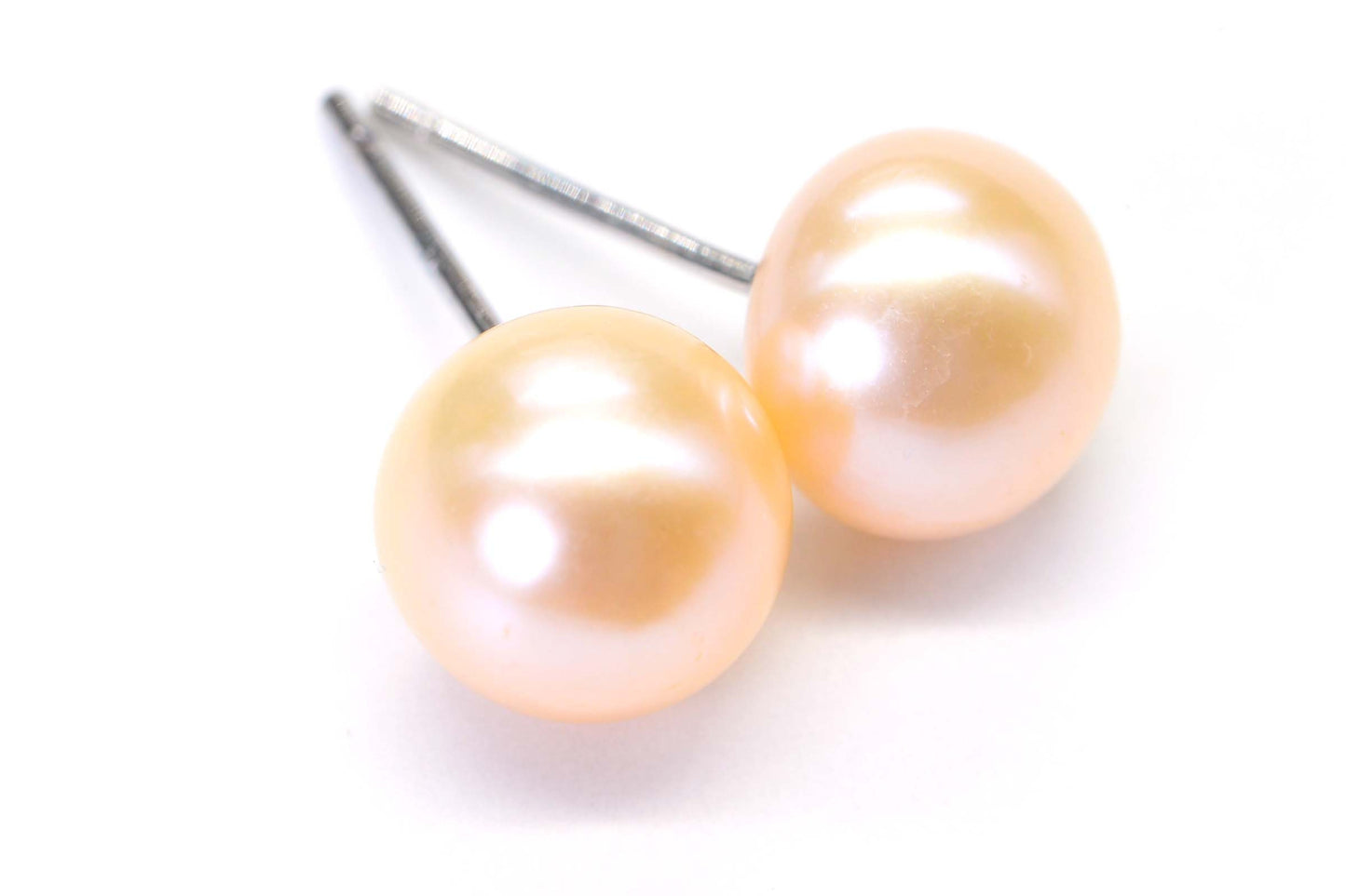 Bridesmaid Pearl Stud Earrings Genuine Freshwater Peach Pearl 8mm Sterling Silver Post