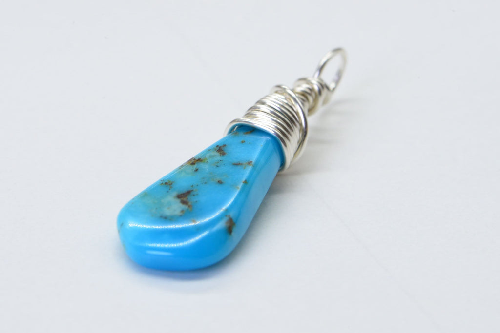 Sleeping Beauty Turquoise Pendant: Sterling Silver Wire Wrapped Briolette