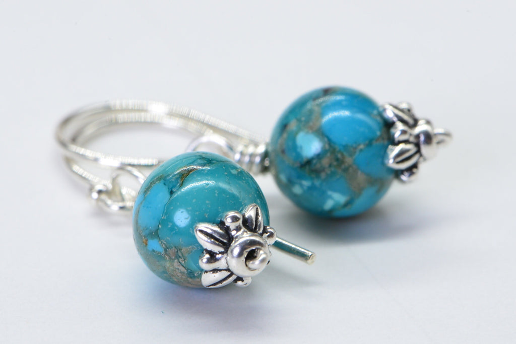 Natural Turquoise Sterling Silver Earrings: Gemstone Jewelry