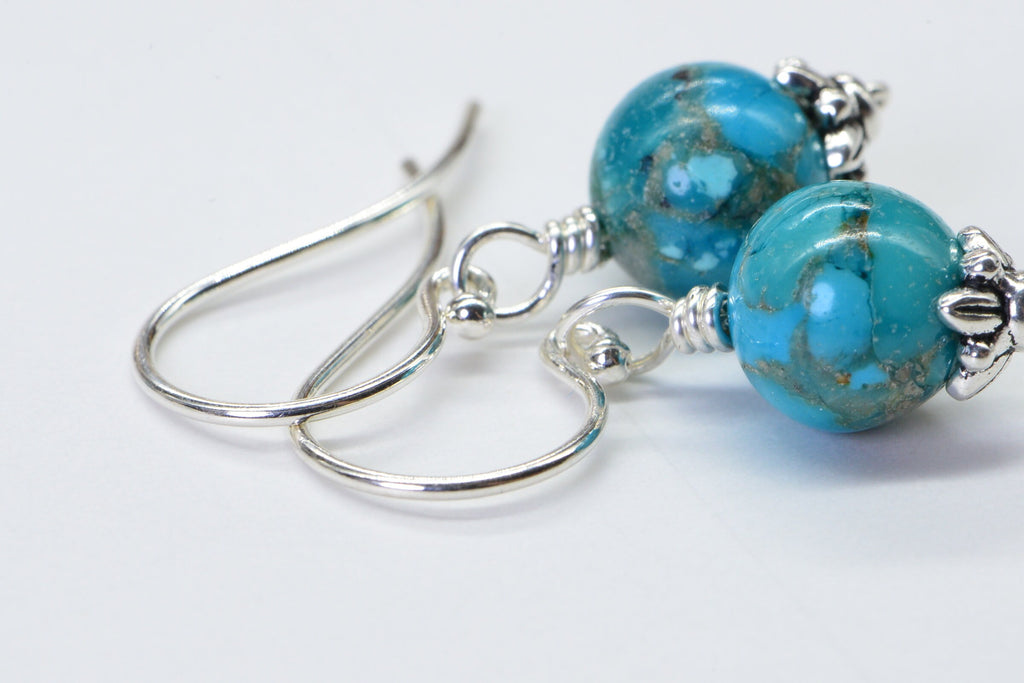 Natural Turquoise Sterling Silver Earrings: Gemstone Jewelry