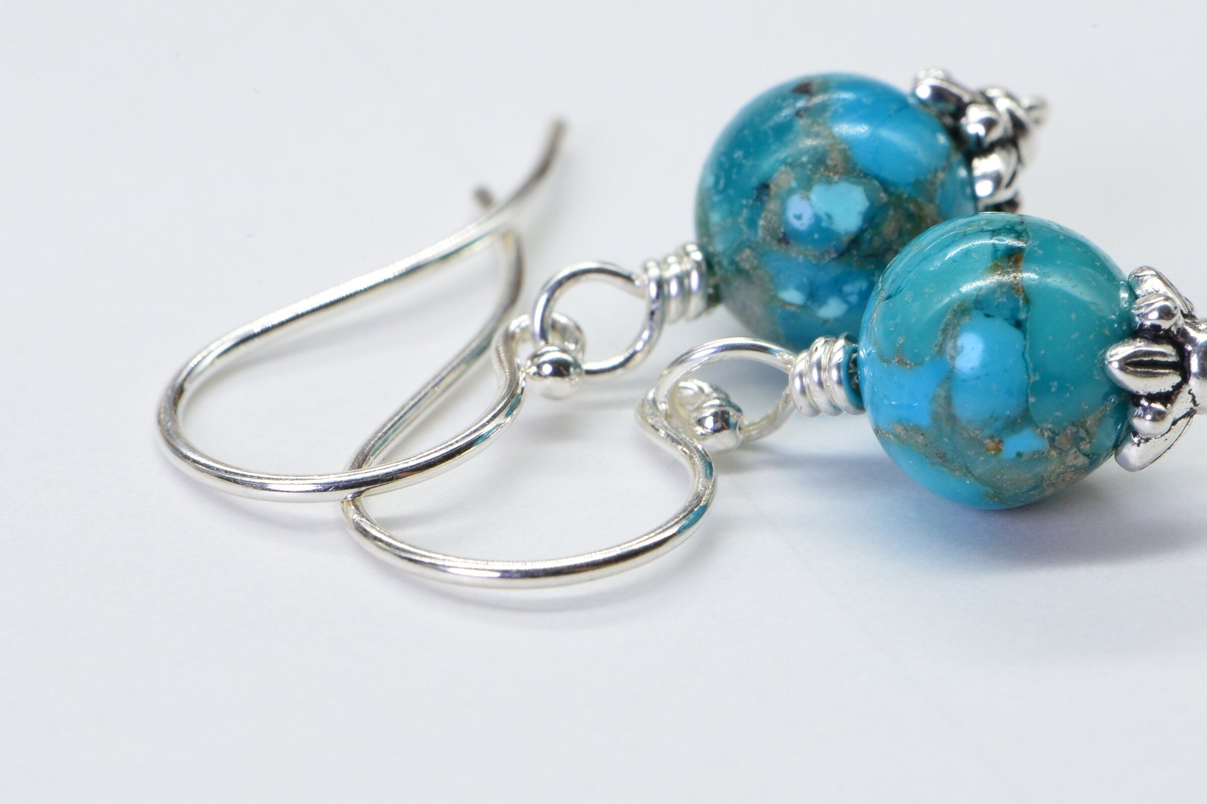 Natural Turquoise Sterling Silver Earrings: Gemstone Jewelry