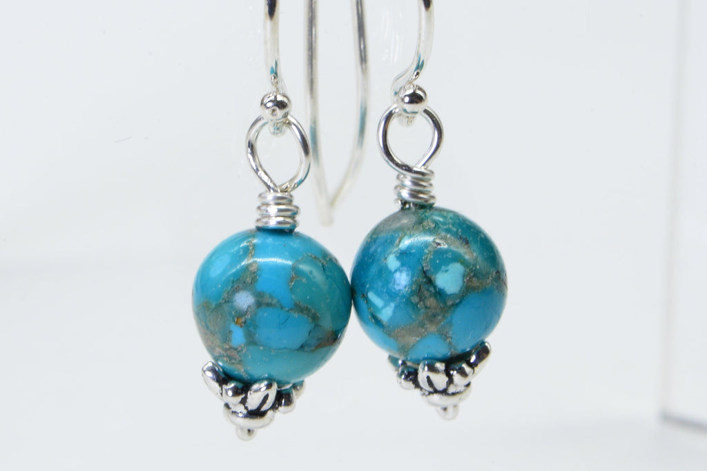 Natural Turquoise Sterling Silver Earrings: Gemstone Jewelry