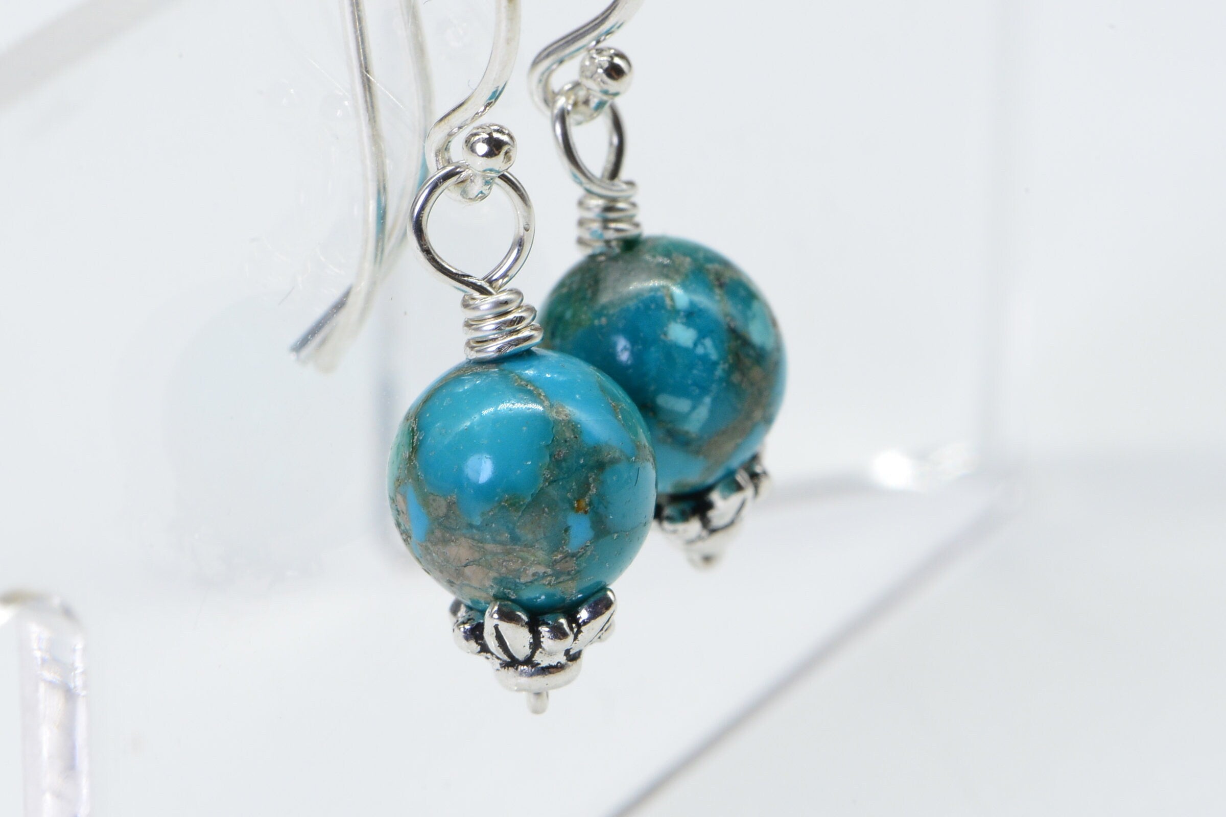 Natural Turquoise Sterling Silver Earrings: Gemstone Jewelry